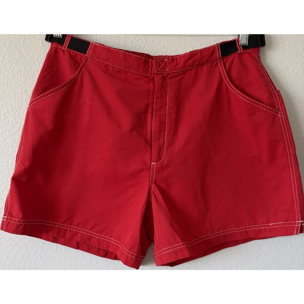 Nike Red Board Shorts Women’s 12-14 Cotton Blend Zipper Pockets Adjustable Waist